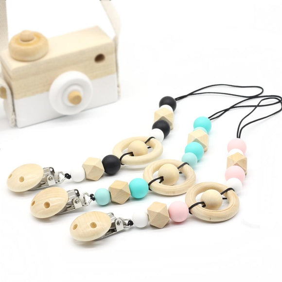 Accessories - Pacifier Clip with Silicone and Wood Beads