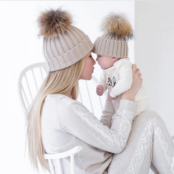 Girls - Mommy & Baby Matching Pom Pom Hats Set